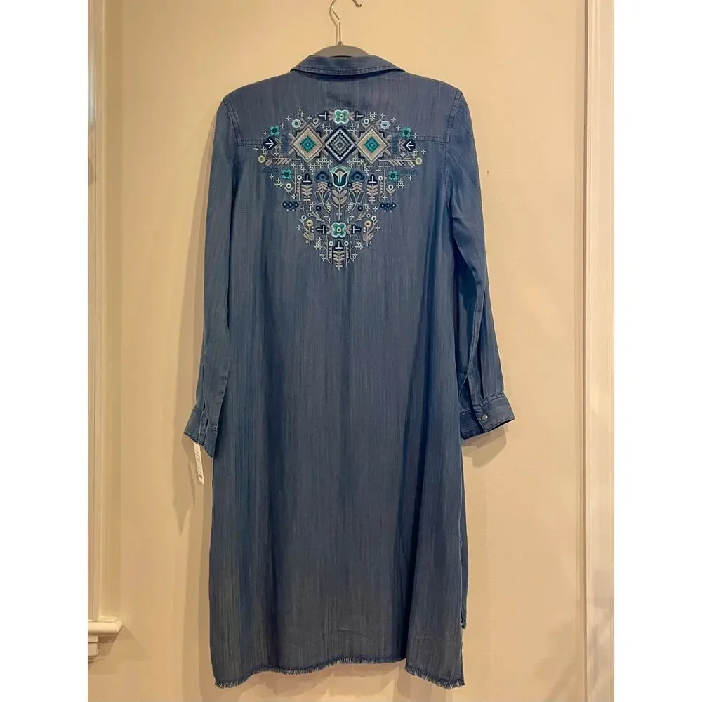 NWT Overland Carley Indigo Tencel Embroidered Dress (S)